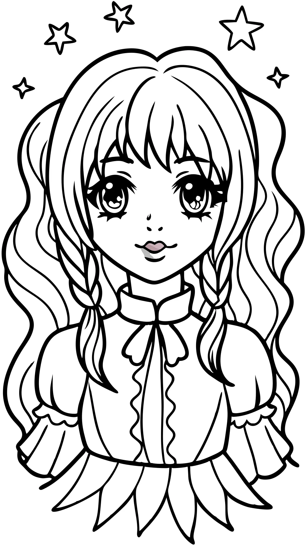 long hair anime girl coloring pages